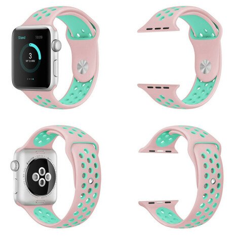 Curea iUni compatibila cu Apple Watch 1/2/3/4/5/6/7, 40mm, Silicon Sport, Pink/Blue