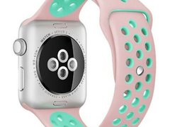 Curea iUni compatibila cu Apple Watch 1/2/3/4/5/6/7, 44mm, Silicon Sport, Pink/Blue